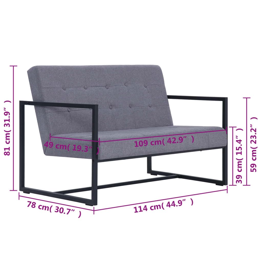 Light Gray Fabric 2-Seater Sofa with Armrests K9148