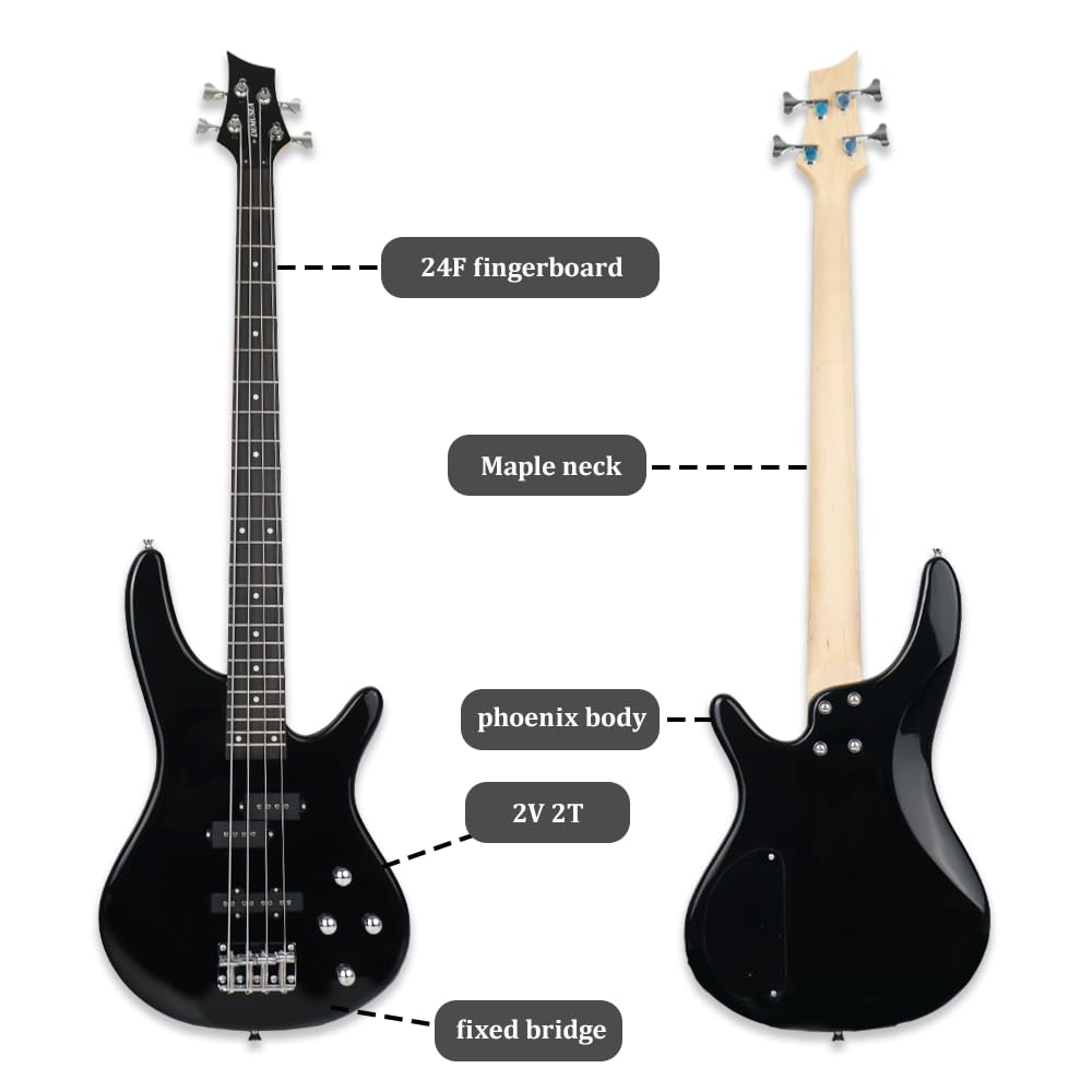 Black Full Size 24 Fret 4 String PJ Electric Bass Guitar B248