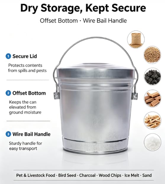 Galvanized Steel 6 Gallon Storage Can with Locking Lid R755795