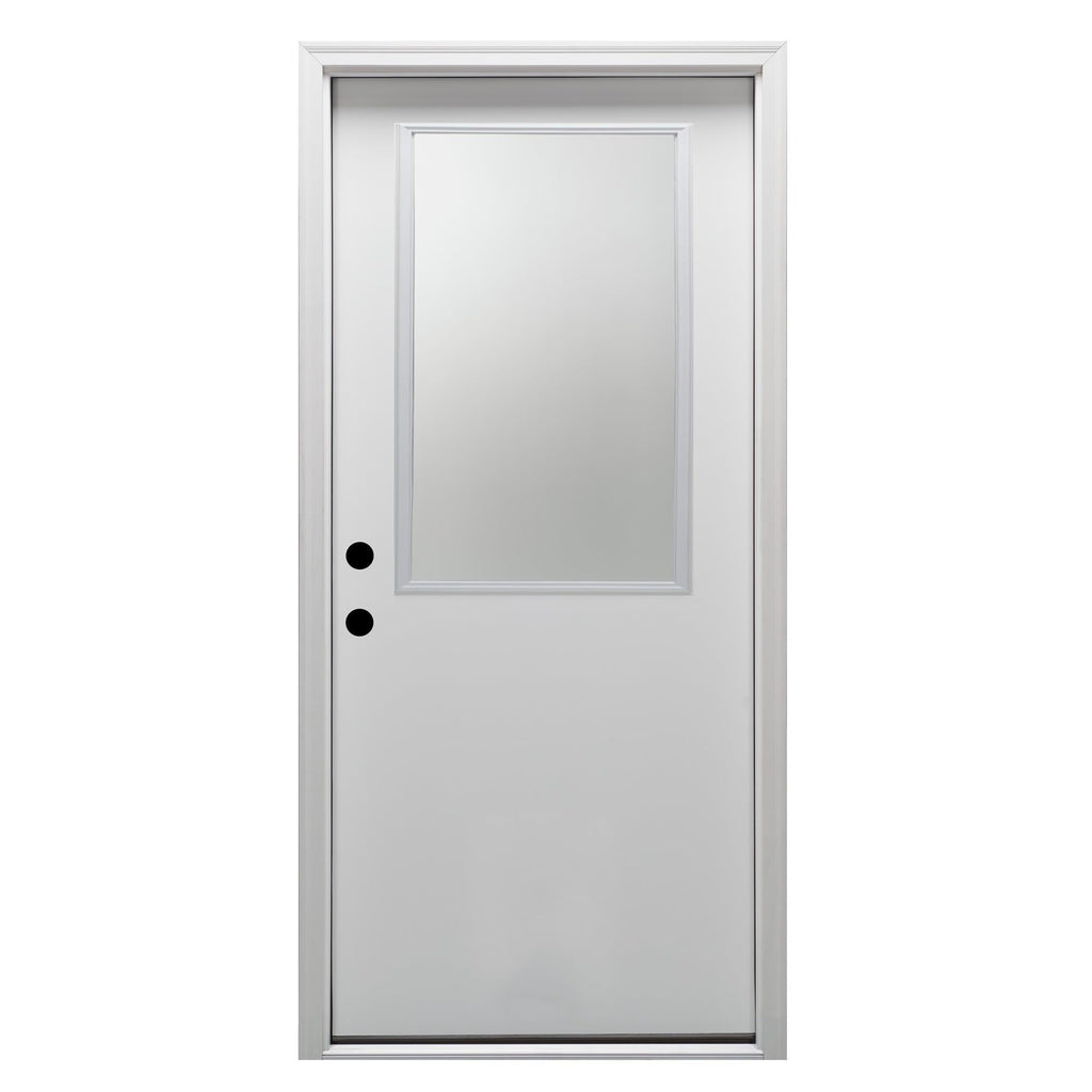 Primed Fiberglass 1/2 Lite Clear Glass Prehung Entry Door 36" x 80" I99290