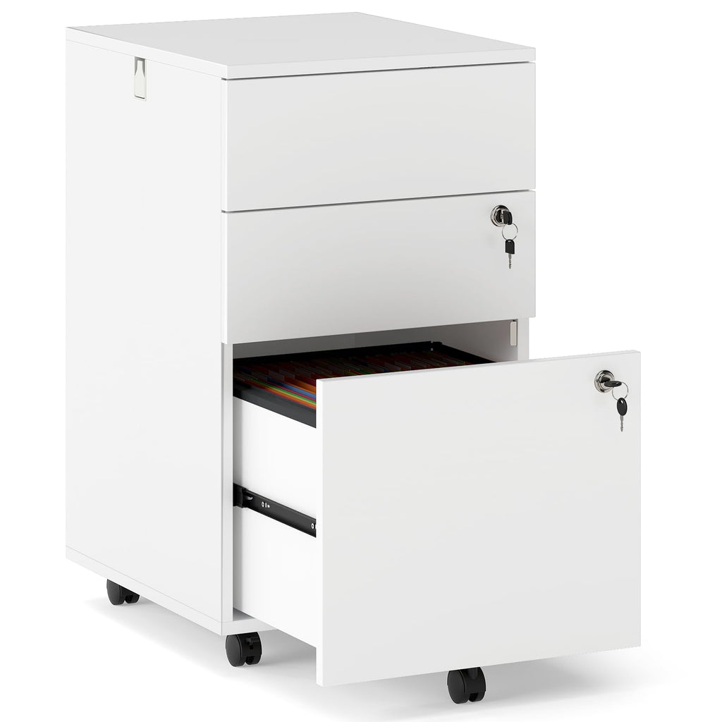 White 3 Drawer File Cabinet with Lock J439