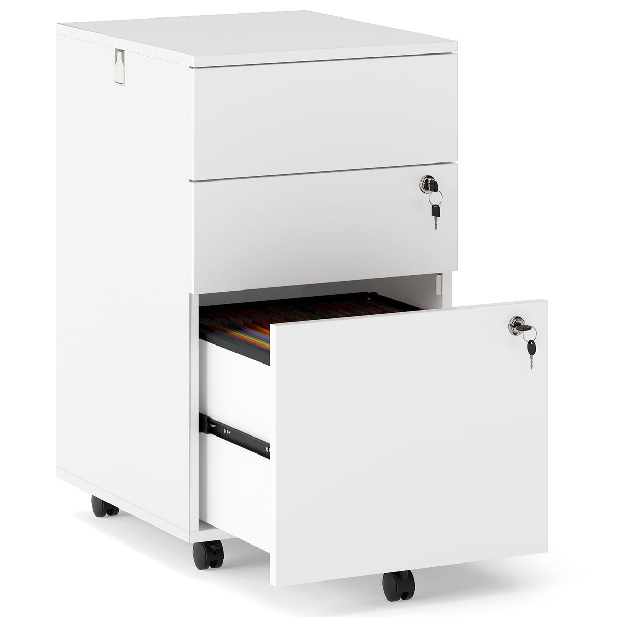 White 3 Drawer File Cabinet with Lock J439