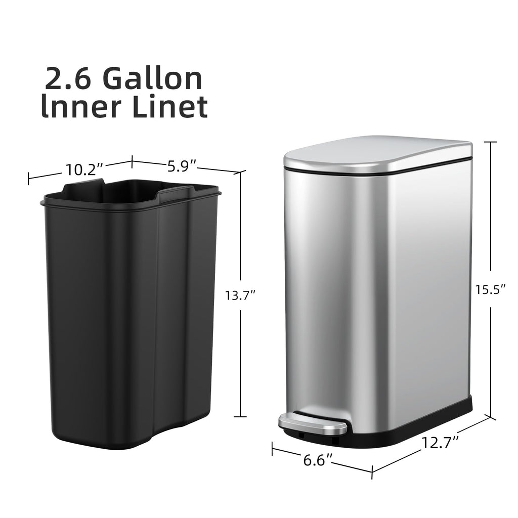 2.6 Gallon Stainless Steel Step Trash Can with Lid B8403