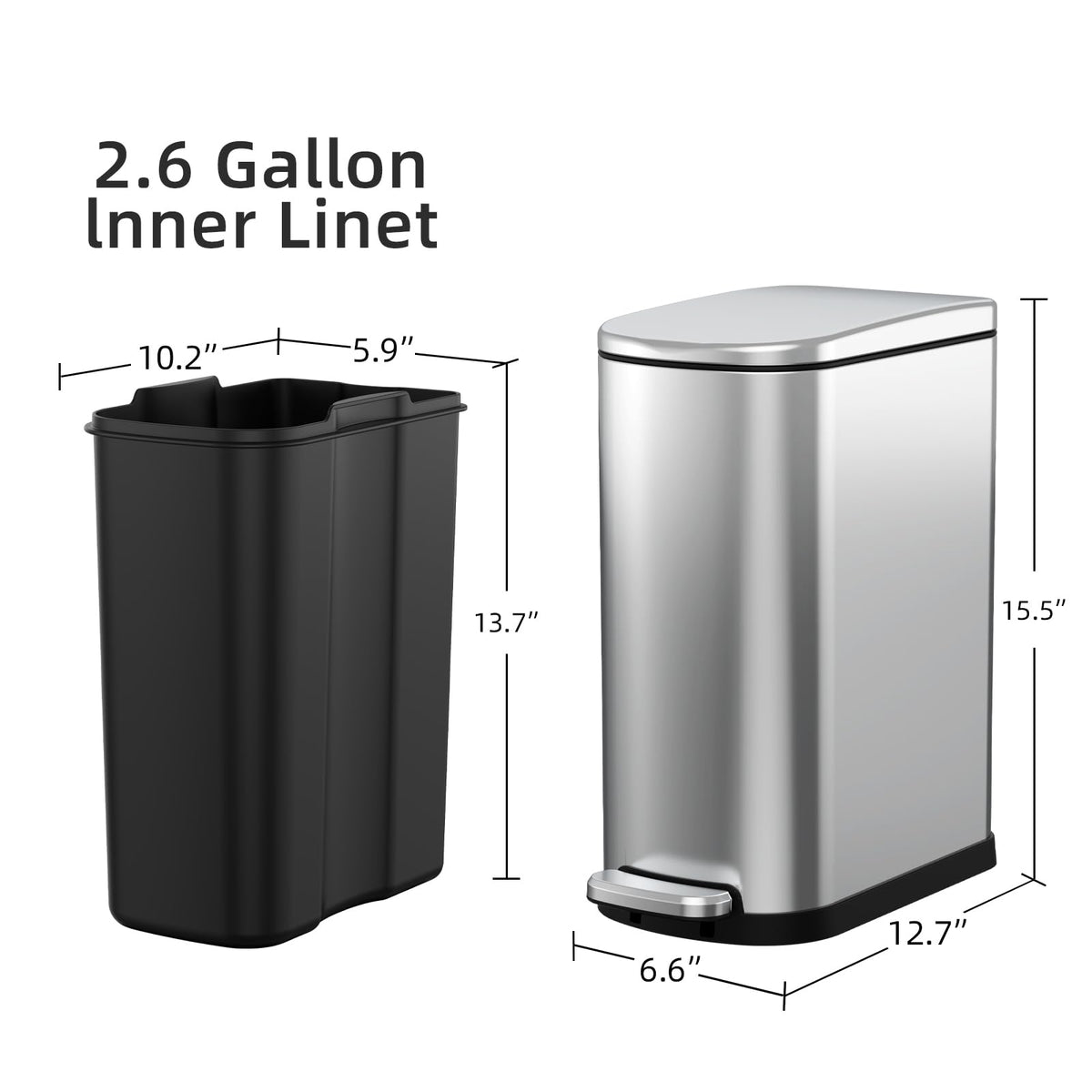 2.6 Gallon Stainless Steel Step Trash Can with Lid B8403