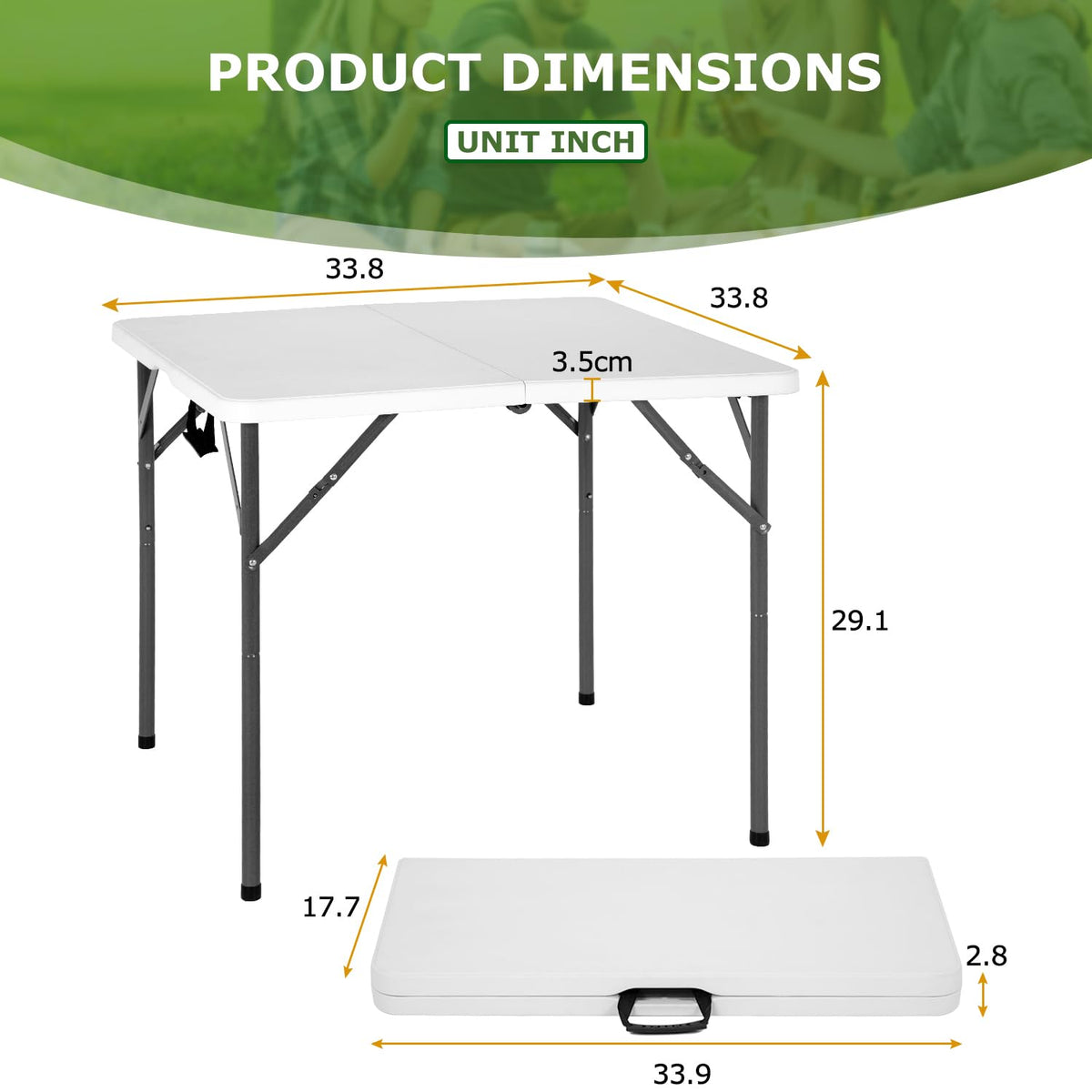 34" White Portable Plastic Folding Table W5705