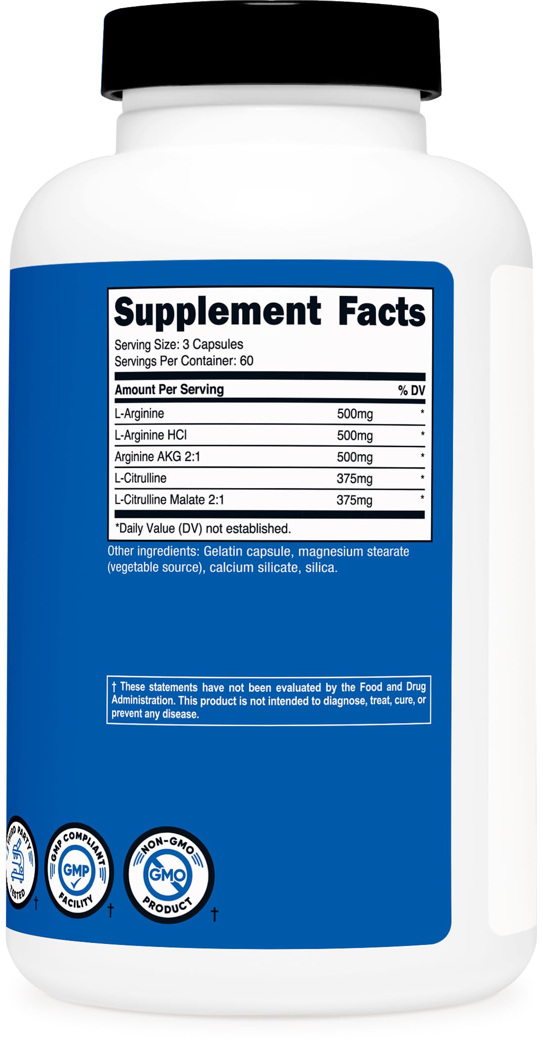 Nitric Oxide Booster 2250mg 180 Capsules Gluten Free A82302