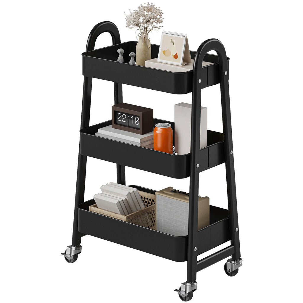3-Tier Metal Rolling Utility Cart with Lockable Wheels P439301