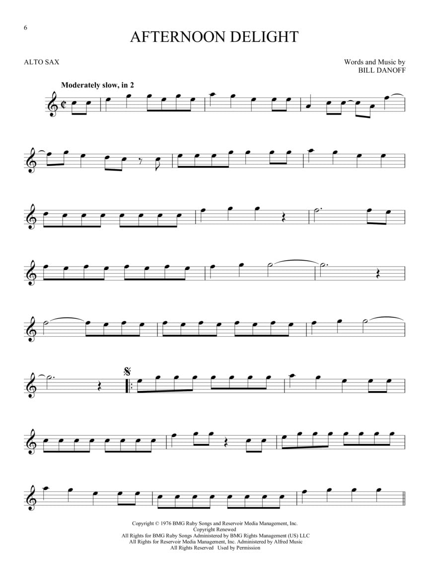 Alto Sax Sheet Music Songbook W133