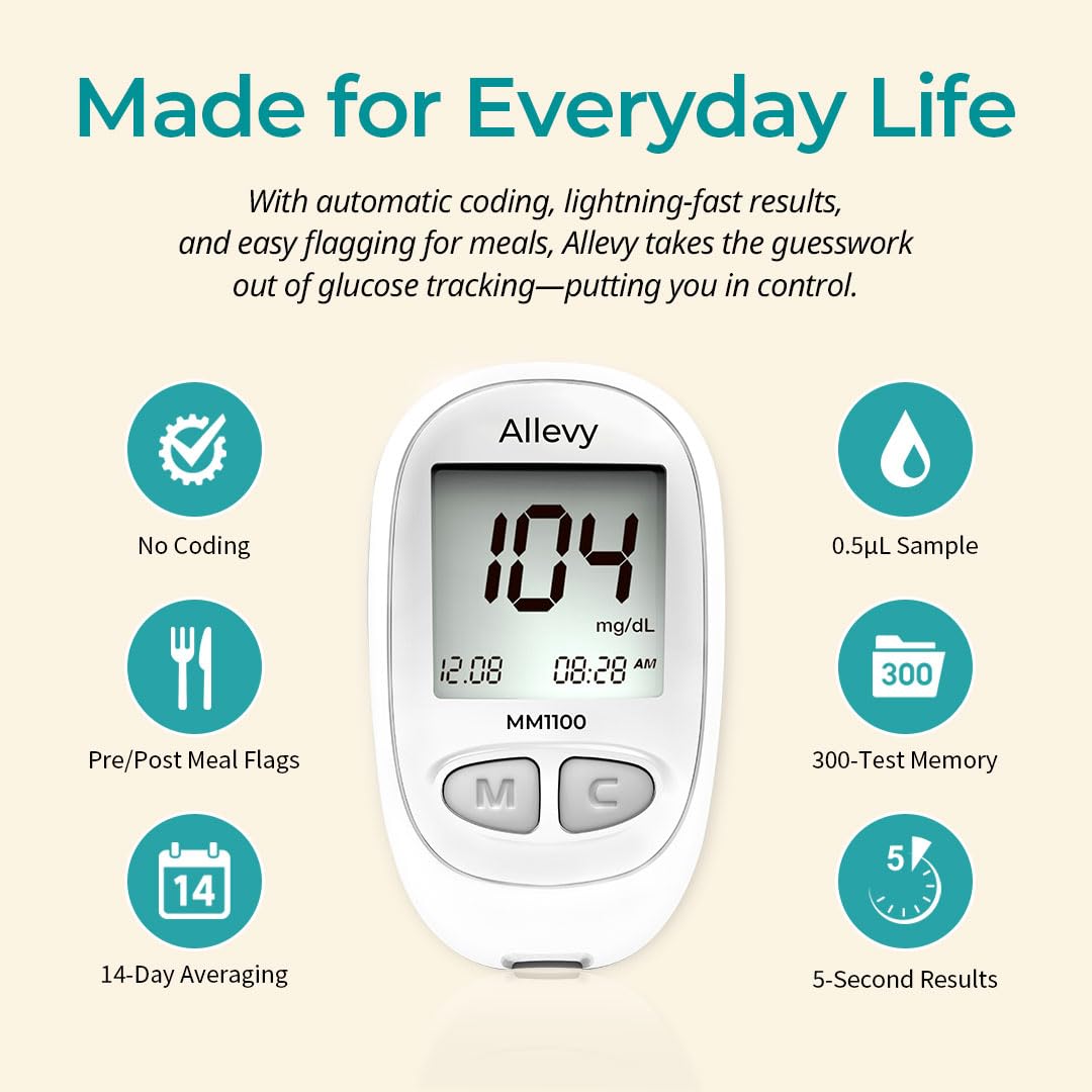 Blood Glucose Monitor Kit with 100 Test Strips and Lancets D175362