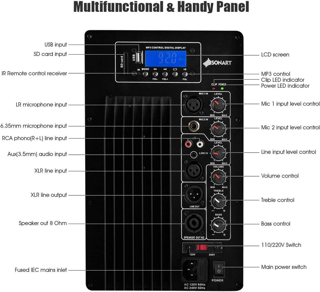 Portable 15" PA Speaker System Set Q9750