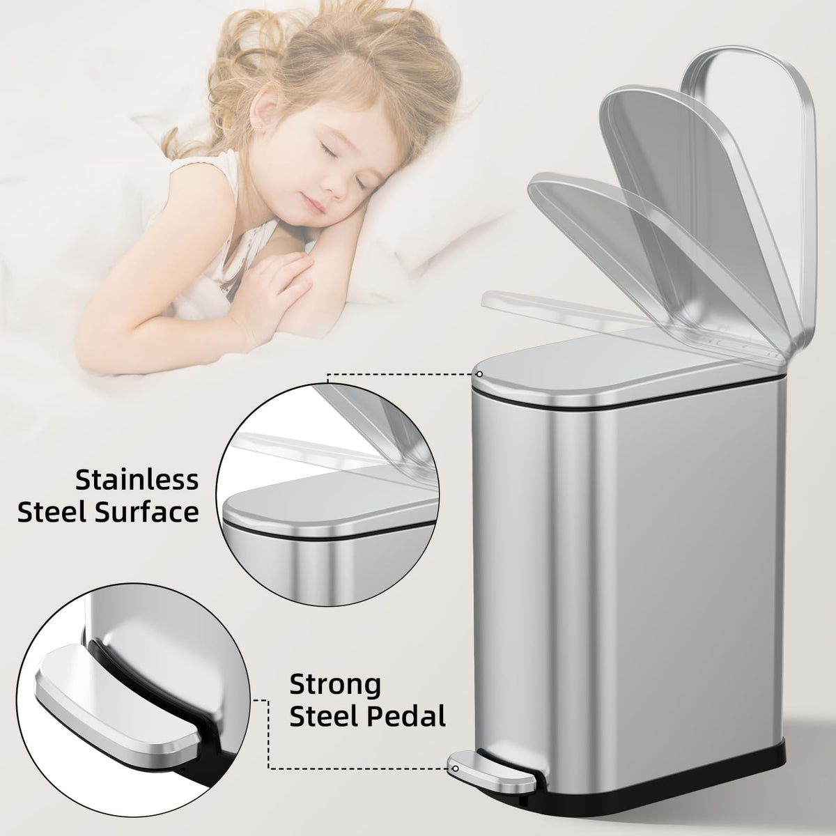 2.6 Gallon Stainless Steel Step Trash Can with Lid B8403
