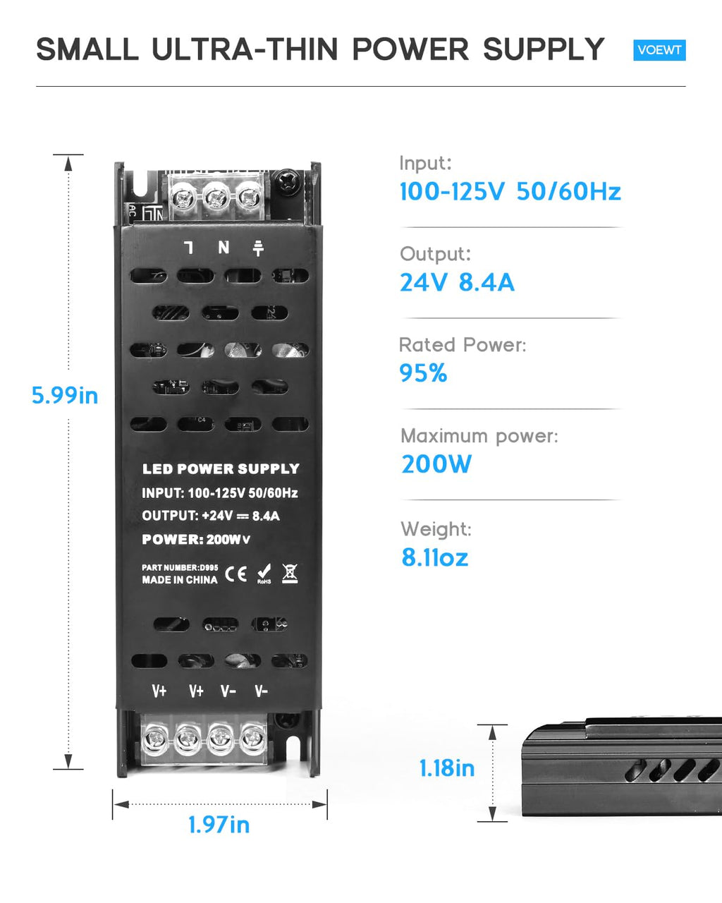 24V 200W Power Supply AC to DC Converter L22185