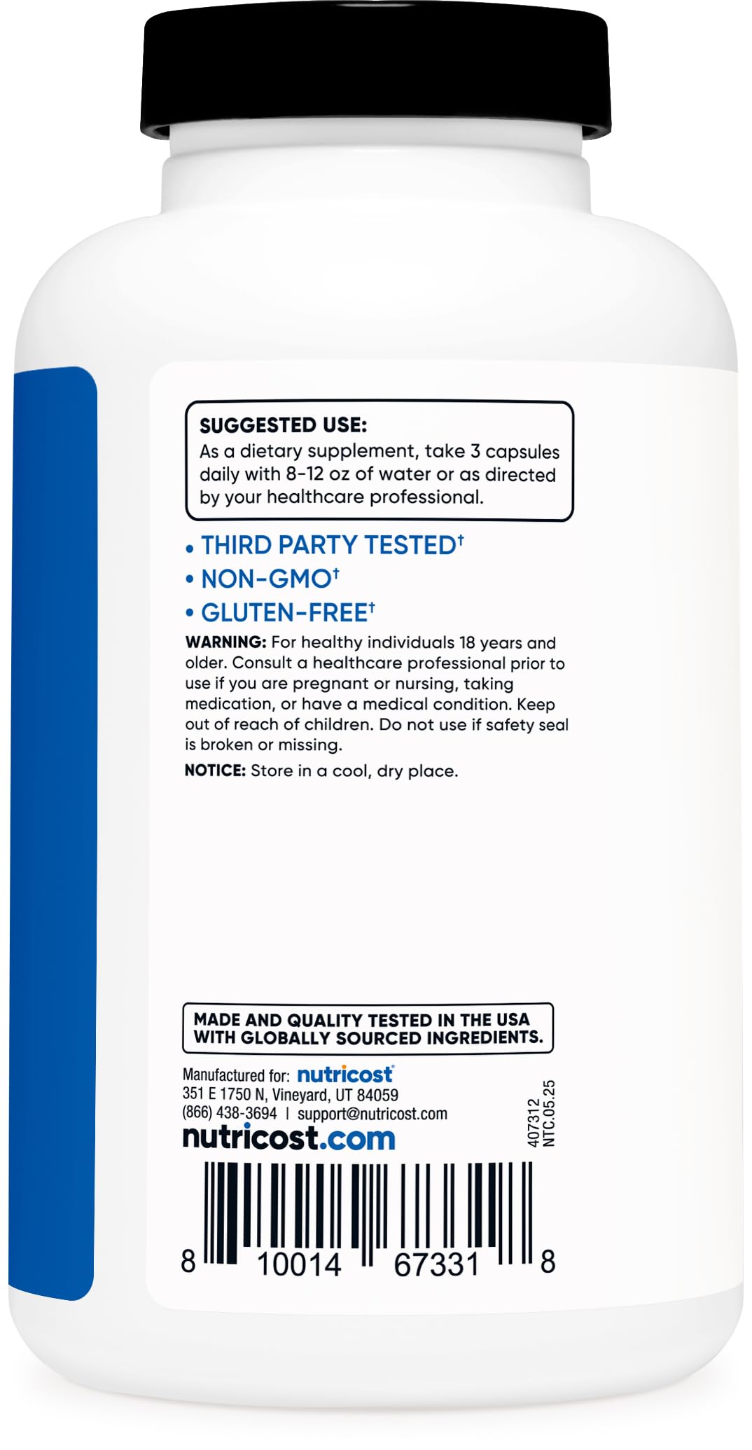 Nitric Oxide Booster 2250mg 180 Capsules Gluten Free A82302