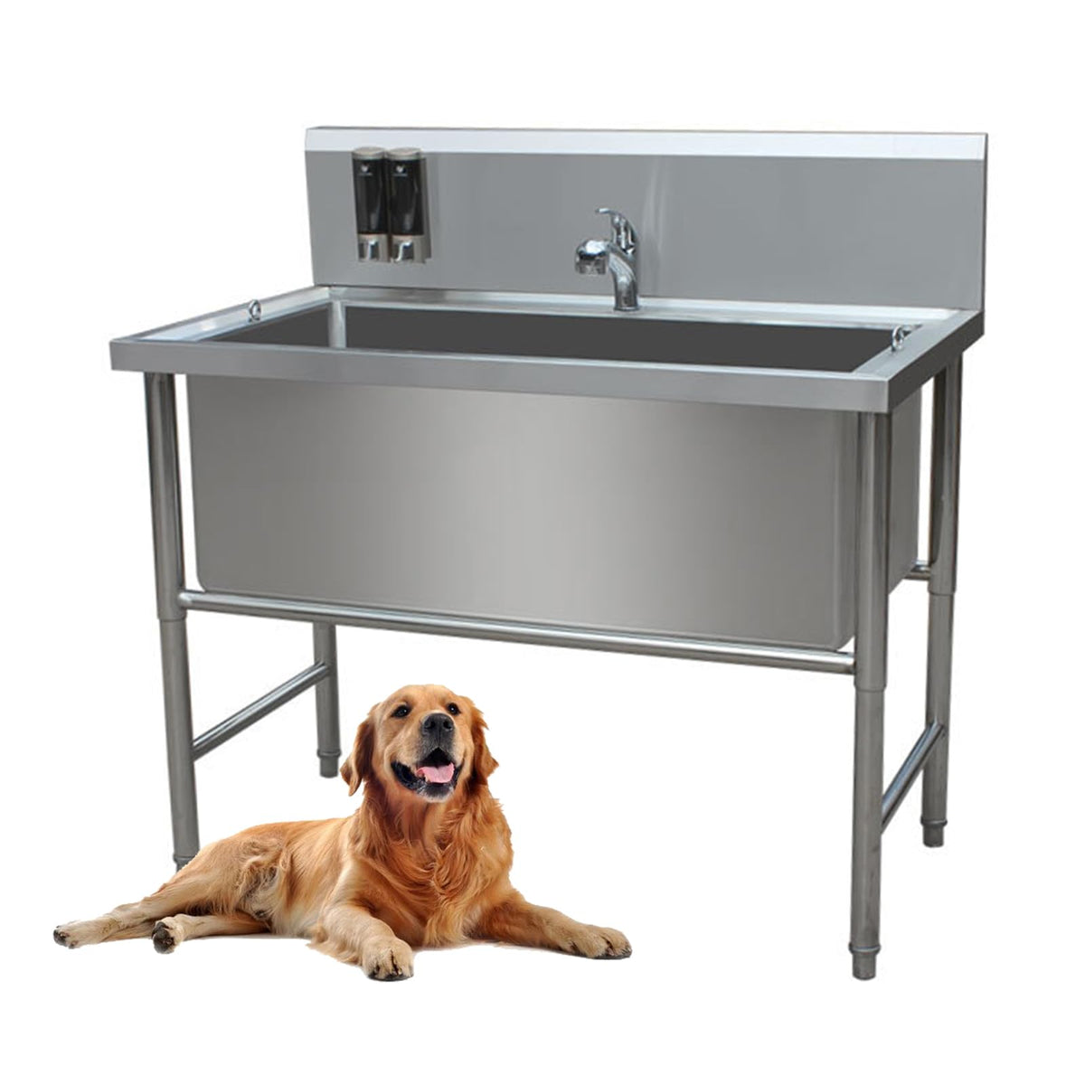 47" Stainless Steel Dog Grooming Tub with Stairs L507450
