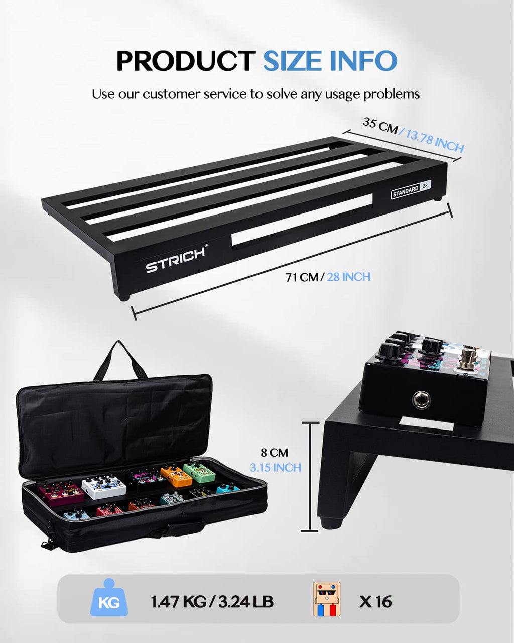 Aluminum Alloy Lightweight 28'' x 13.78'' Extra Large Guitar Pedal Board with Carry Bag X73306