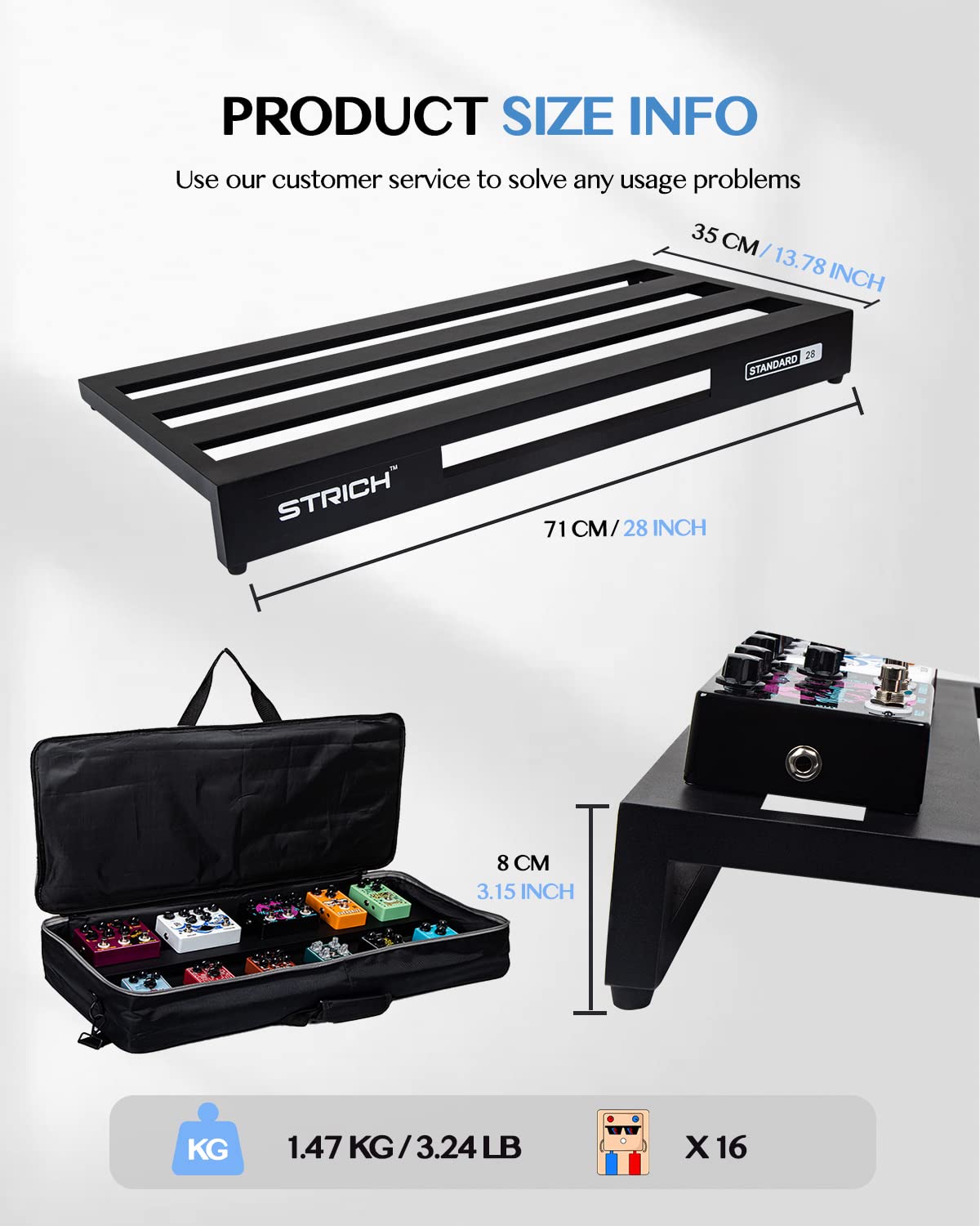 Aluminum Alloy Lightweight 28'' x 13.78'' Extra Large Guitar Pedal Board with Carry Bag X73306
