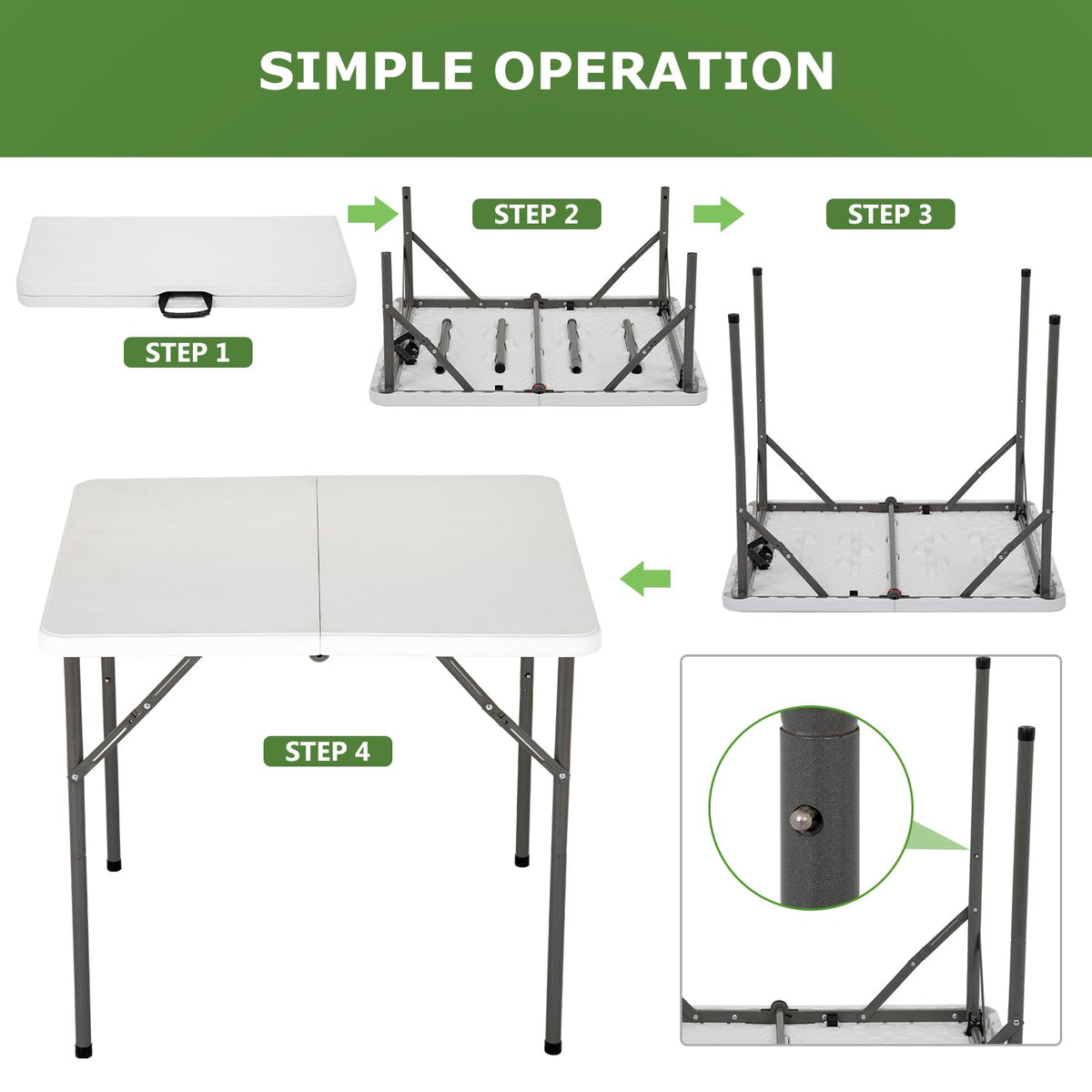 34" White Portable Plastic Folding Table W5705