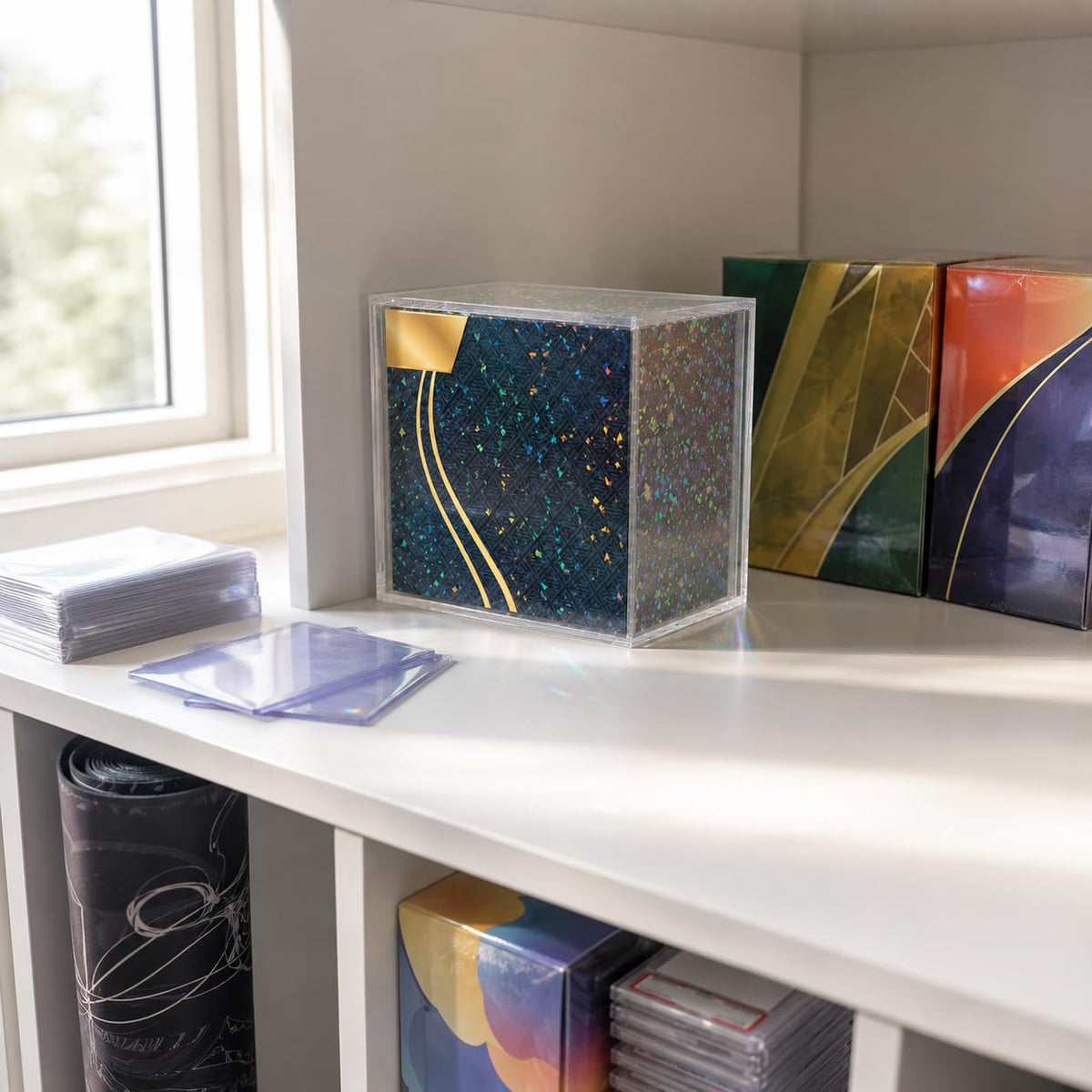 Holographic Acrylic 5mm Thick Magnetic Lid Stackable TCG Card Storage Box B9134