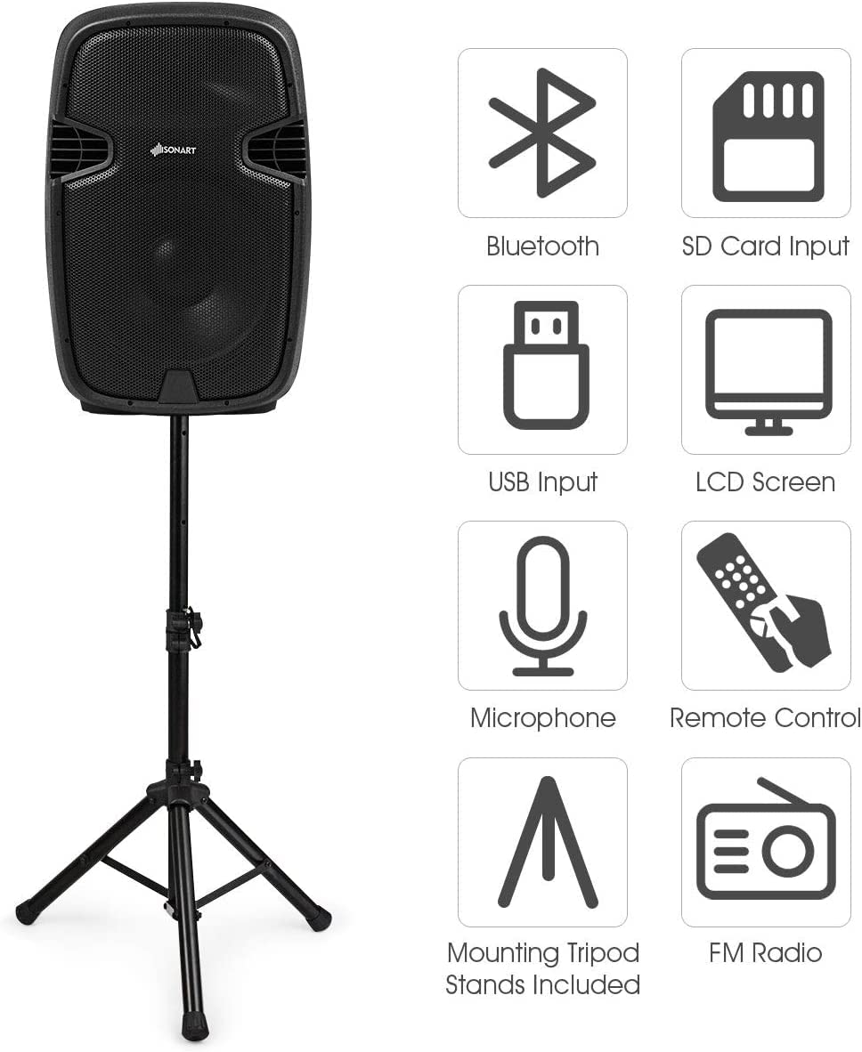 Portable 15" PA Speaker System Set Q9750