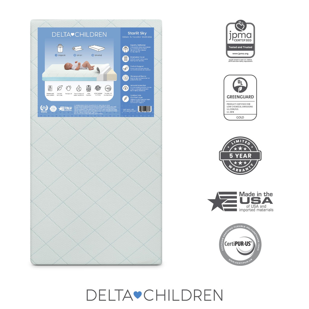 2-Stage Crib and Toddler Mattress with Removable Machine Washable Waterproof Cover X474