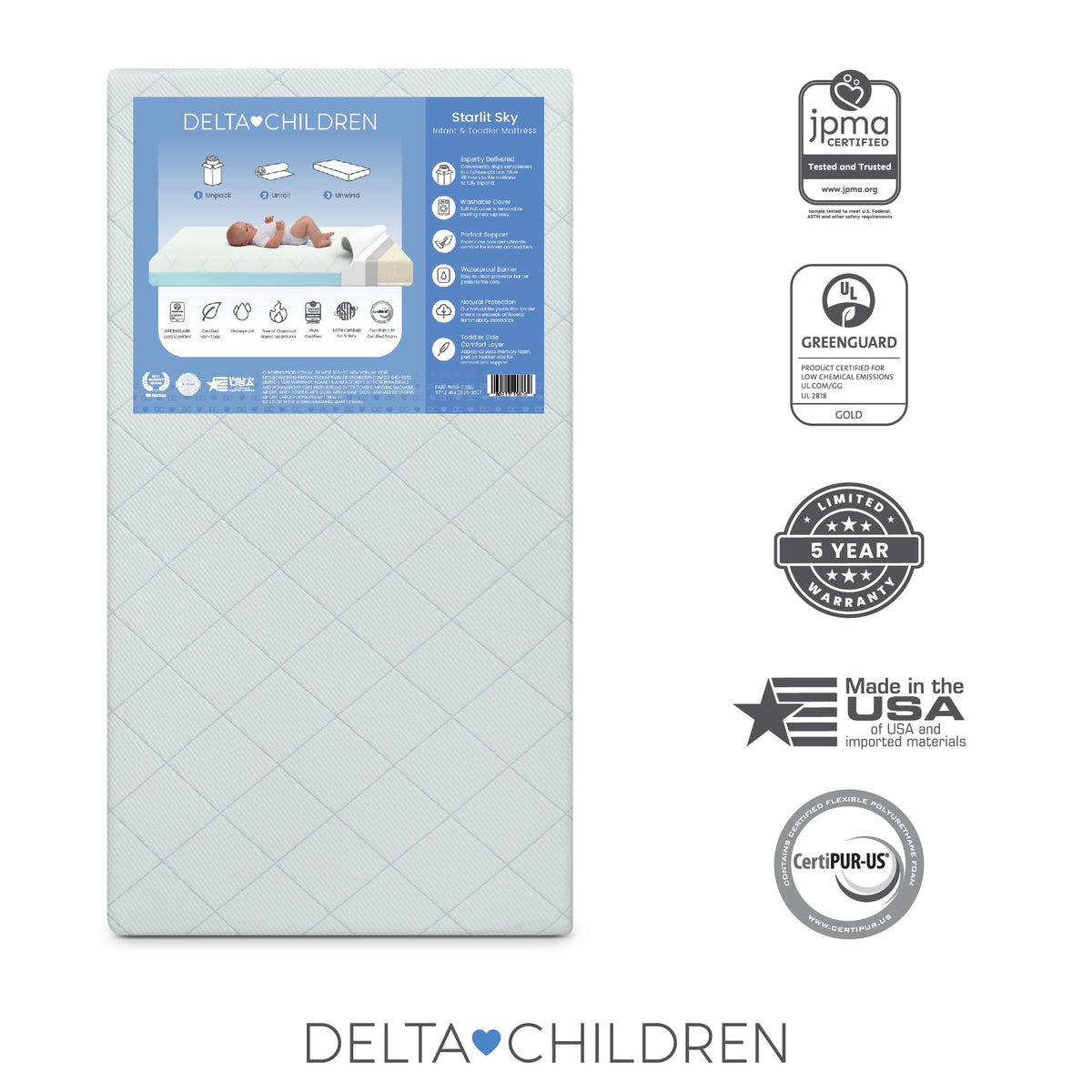 2-Stage Crib and Toddler Mattress with Removable Machine Washable Waterproof Cover X474