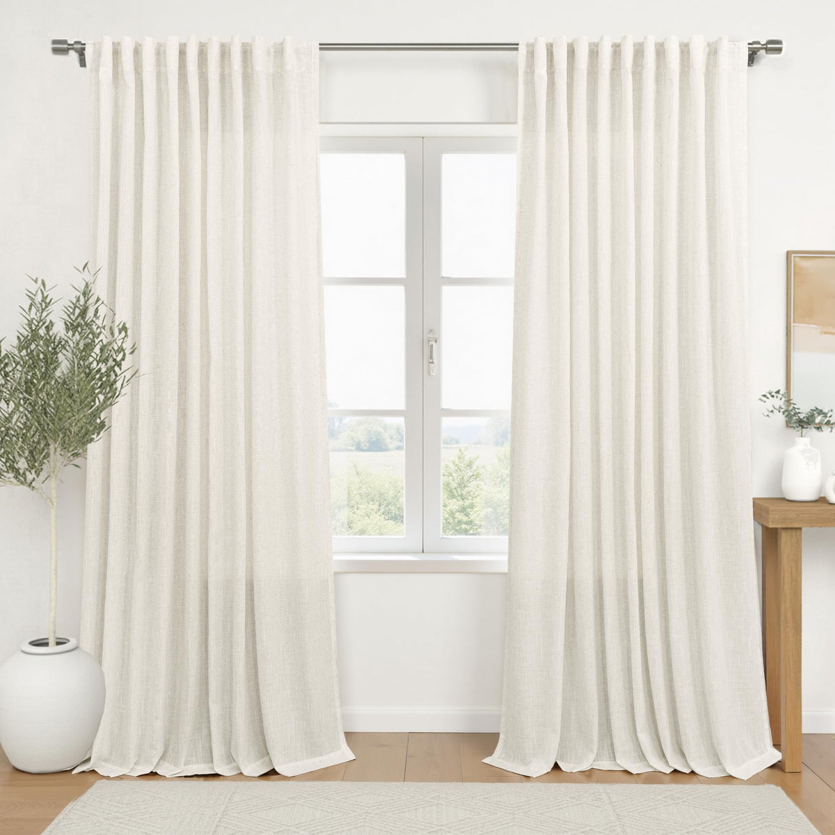 72 Inch Wide Linen Sheer Curtains, 84 Inch Long, 2 Panels Set Z52225