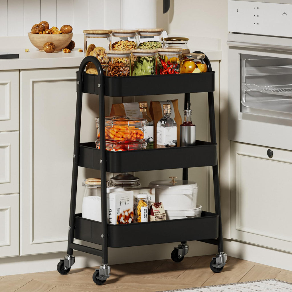 3-Tier Metal Rolling Utility Cart with Lockable Wheels P439301