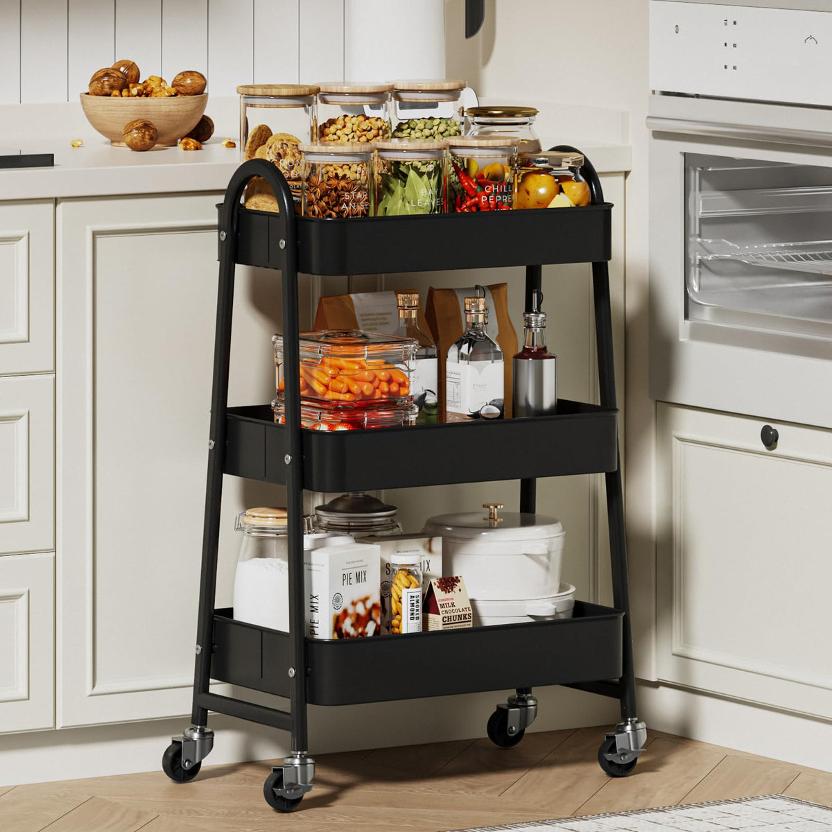 3-Tier Metal Rolling Utility Cart with Lockable Wheels P439301