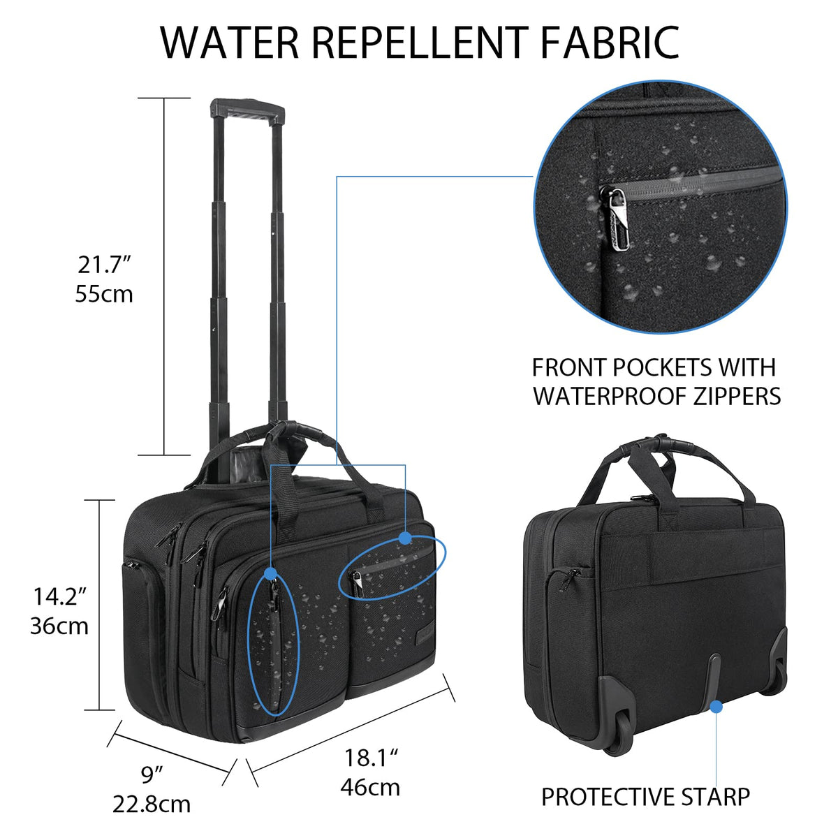 17.3 Inch Waterproof Black Rolling Laptop Bag G2556