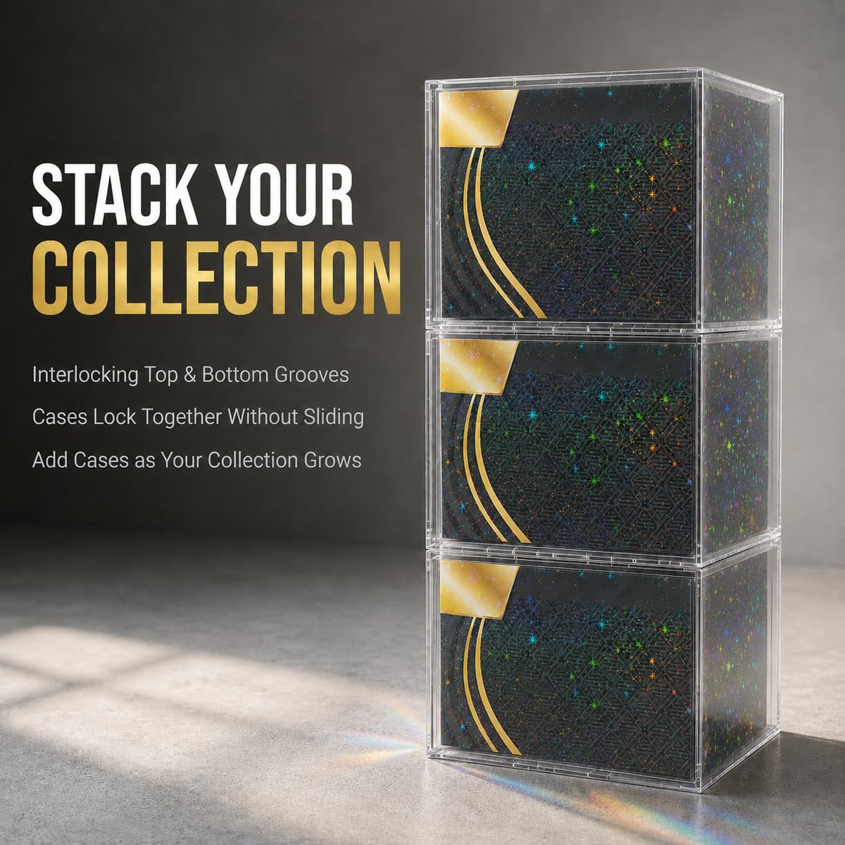 Holographic Acrylic 5mm Thick Magnetic Lid Stackable TCG Card Storage Box B9134