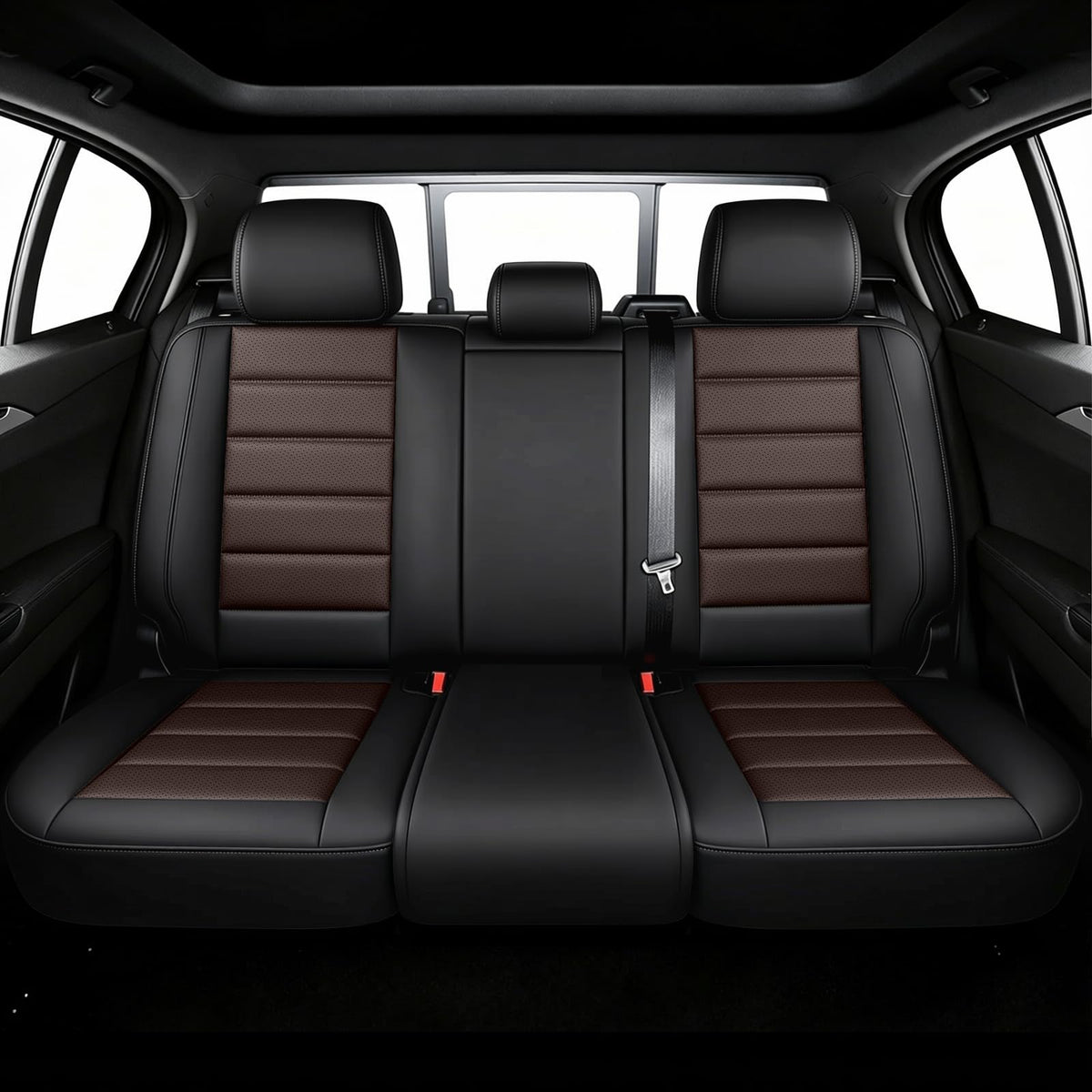 Full Set Car Seat Covers, Waterproof Seat Protectors, Standard 5 Seats, Black & Coffee K2509