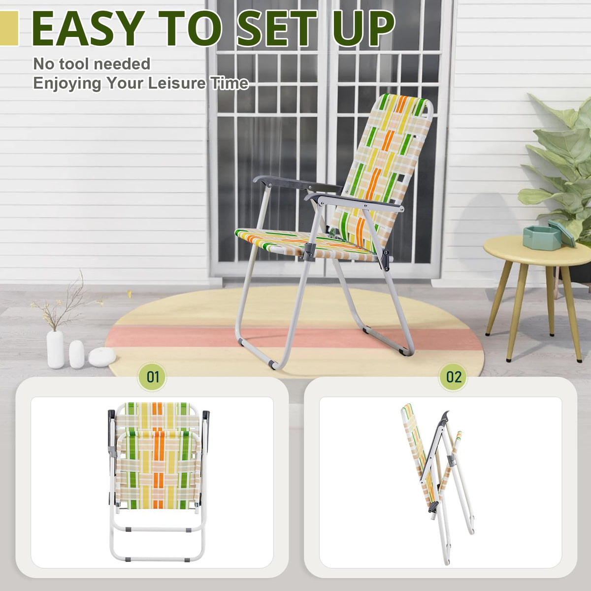 Oversized Folding Webbed Lawn Chairs Set of 2 H3085
