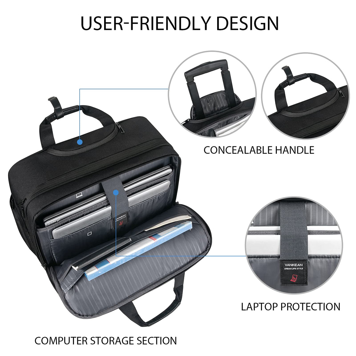 17.3 Inch Waterproof Black Rolling Laptop Bag G2556