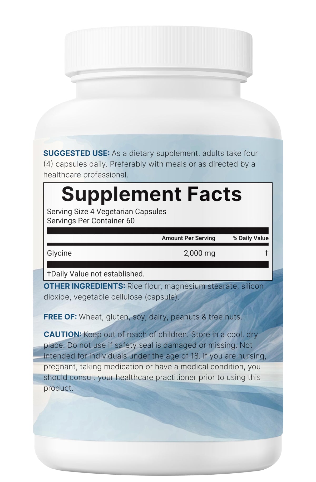 Glycine 2,000mg 240 Veggie Capsules Double Strength Amino Acids P517