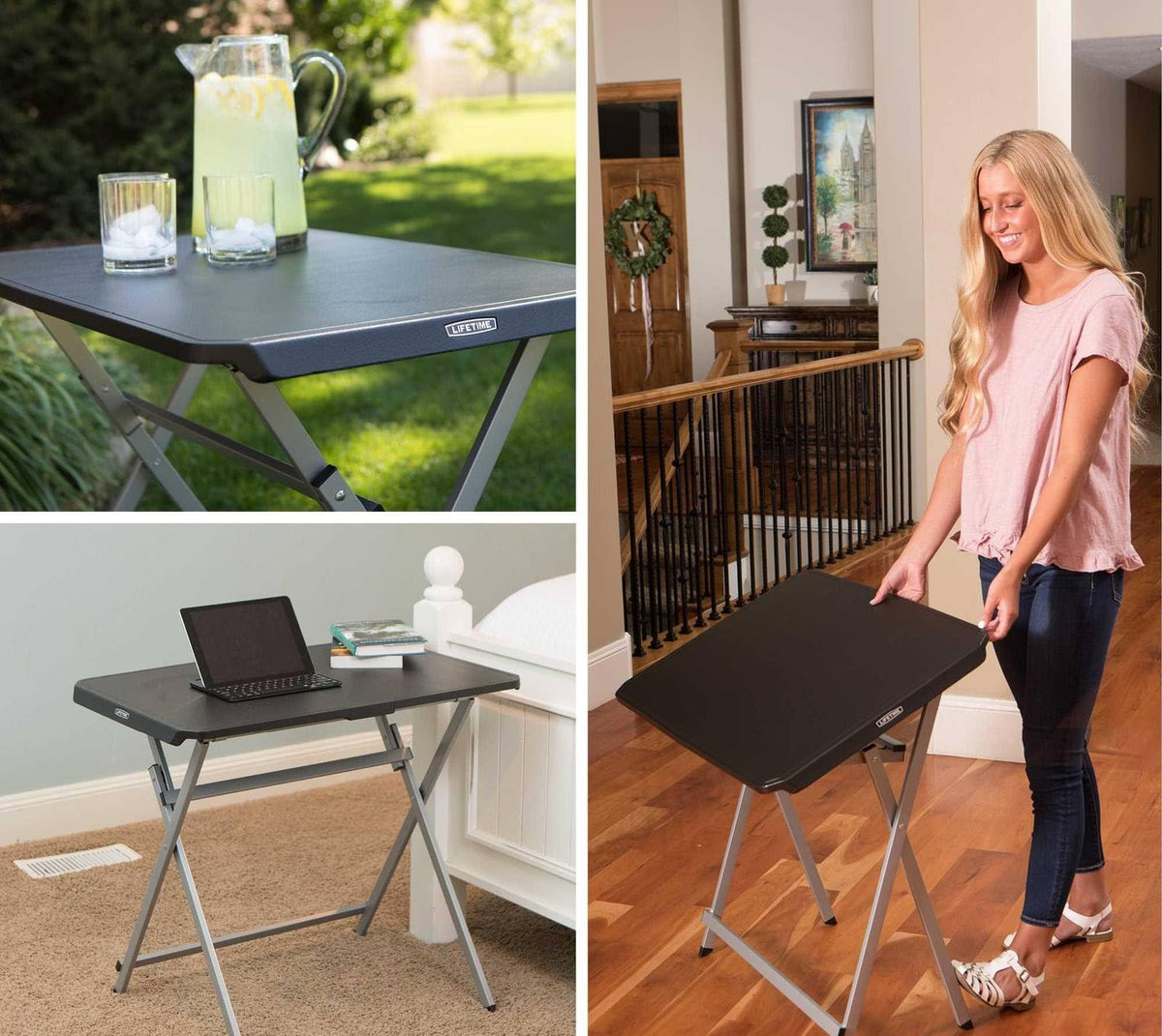 Small Folding Table, Portable Plastic Black 30 Inch F233