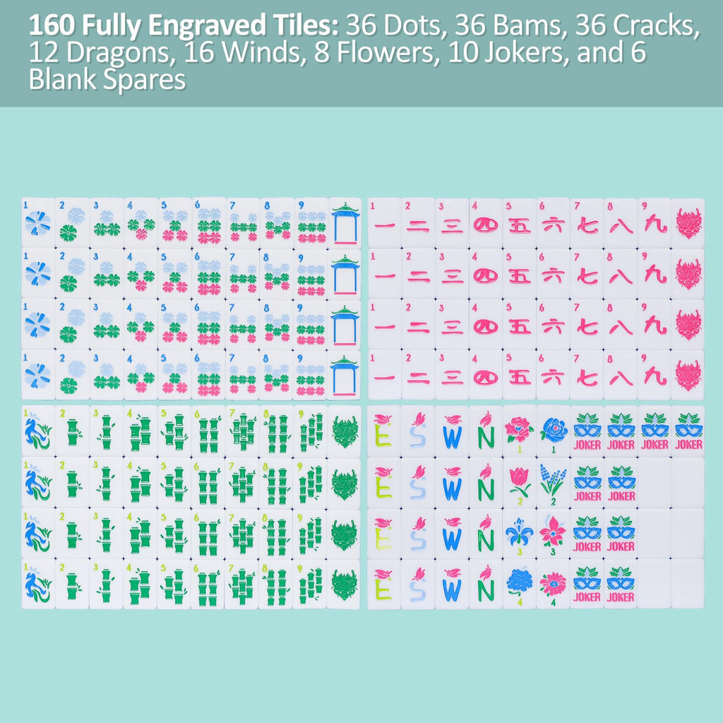American Mahjong Set with Blue Carrying Bag, 160 Acrylic Tiles, 4 Rack/Pushers H282