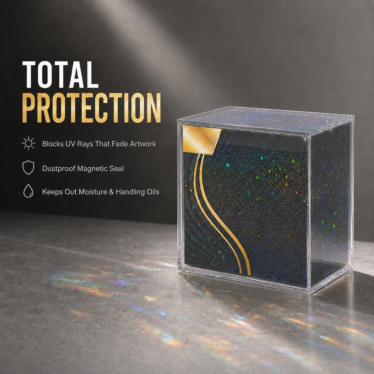 Holographic Acrylic 5mm Thick Magnetic Lid Stackable TCG Card Storage Box B9134