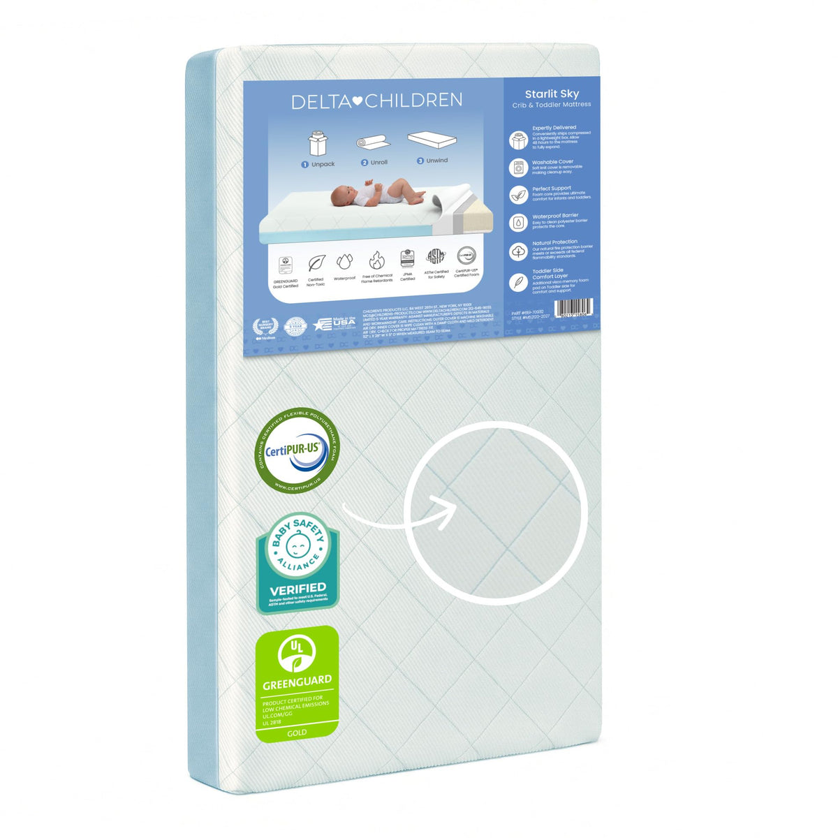 2-Stage Crib and Toddler Mattress with Removable Machine Washable Waterproof Cover X474