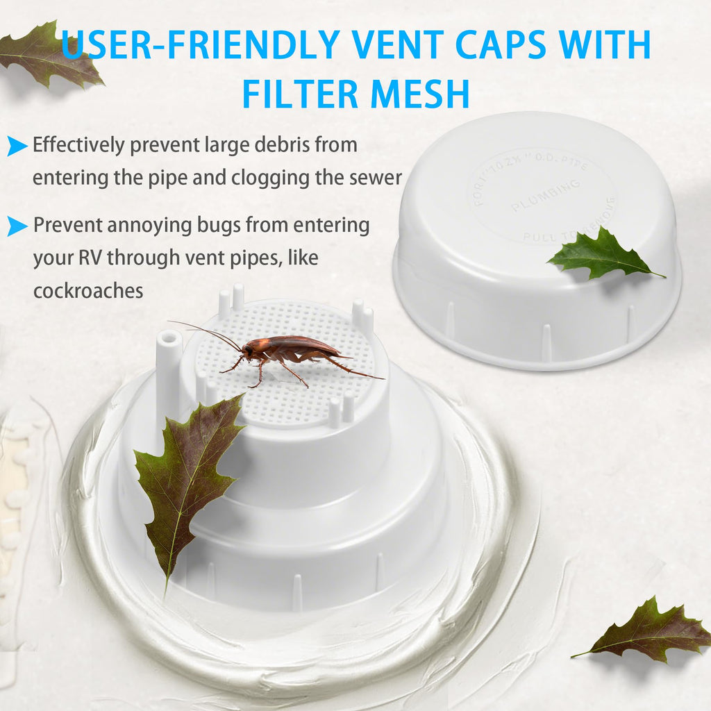 RV Plumbing Vent Cap Fits 1 to 2 3/8 Inch Pipe White 2 Pack Y701917