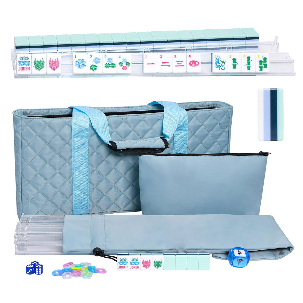 American Mahjong Set with Blue Carrying Bag, 160 Acrylic Tiles, 4 Rack/Pushers H282