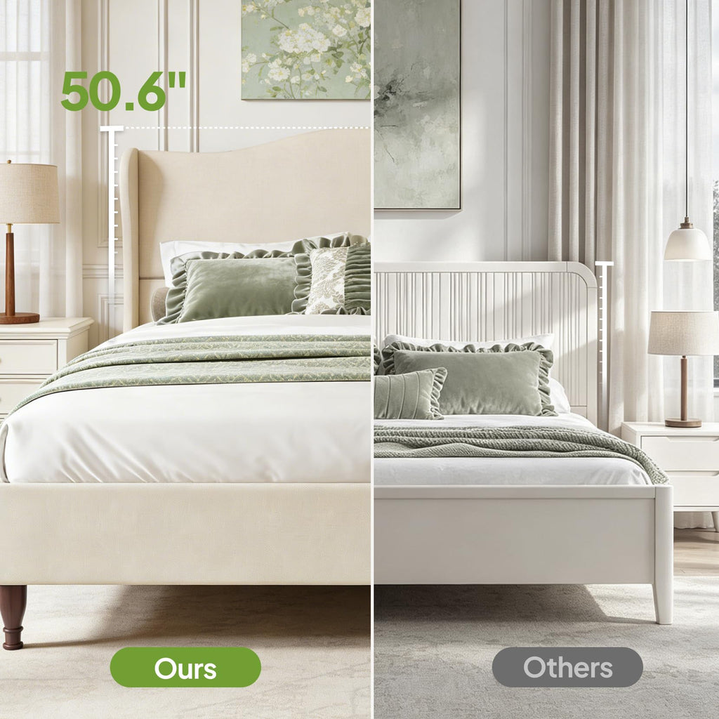 Queen Size Fabric Upholstered Platform Bed with Wooden Slats B5153