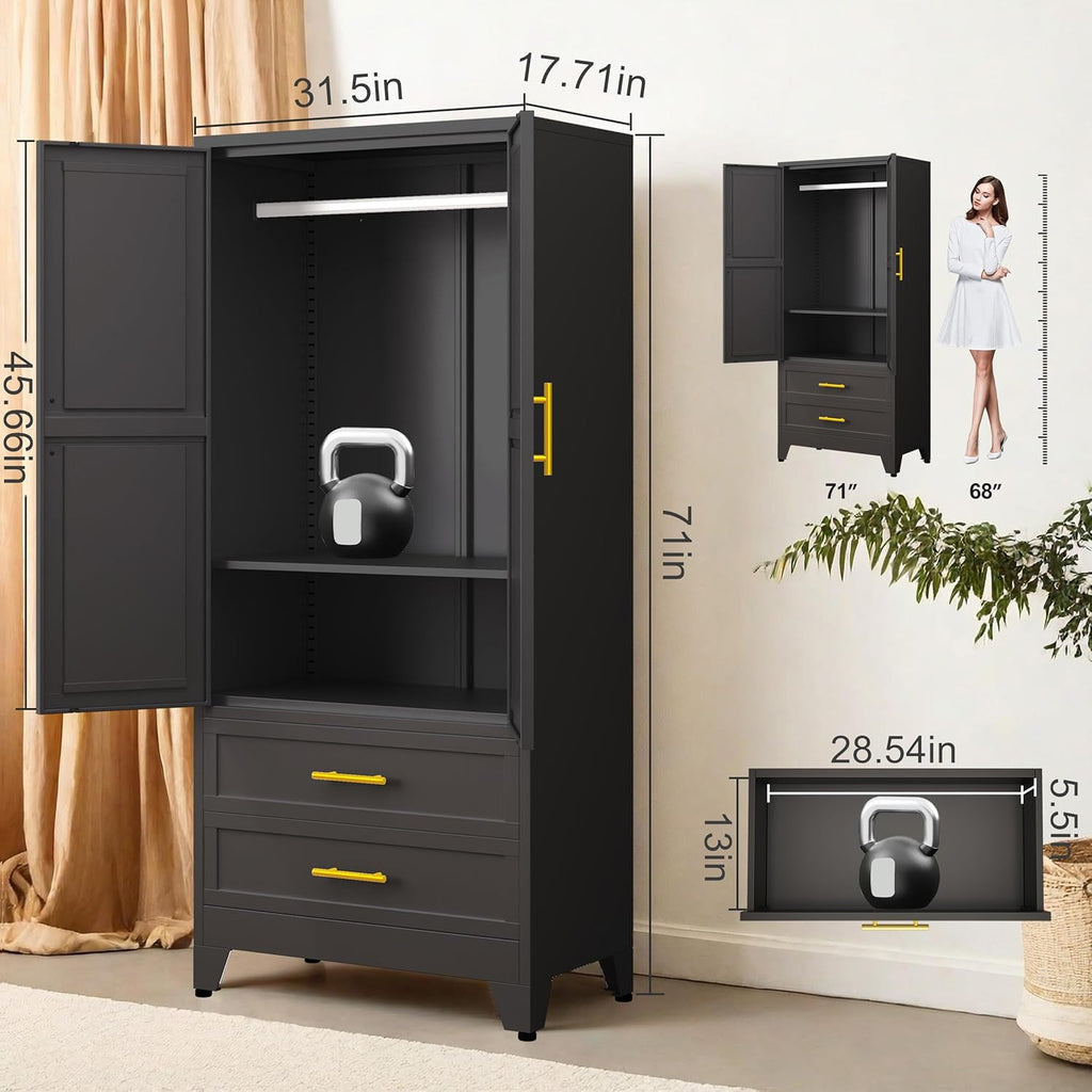 Metal Wardrobe Cabinet with 2 Drawers I978
