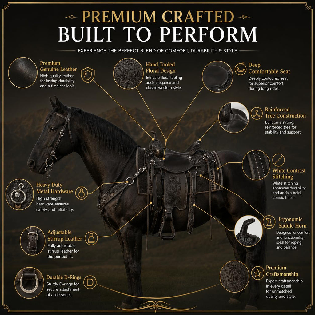 Black Floral Tooled Leather Western Saddles Combo Tack Set N244615