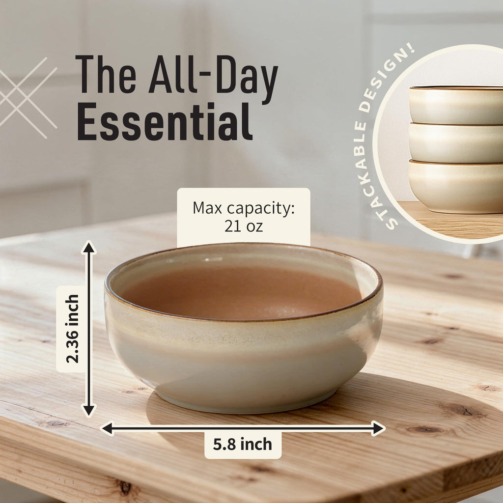 Stoneware Ceramic Cereal Bowls Set of 4, 21 oz Y777283