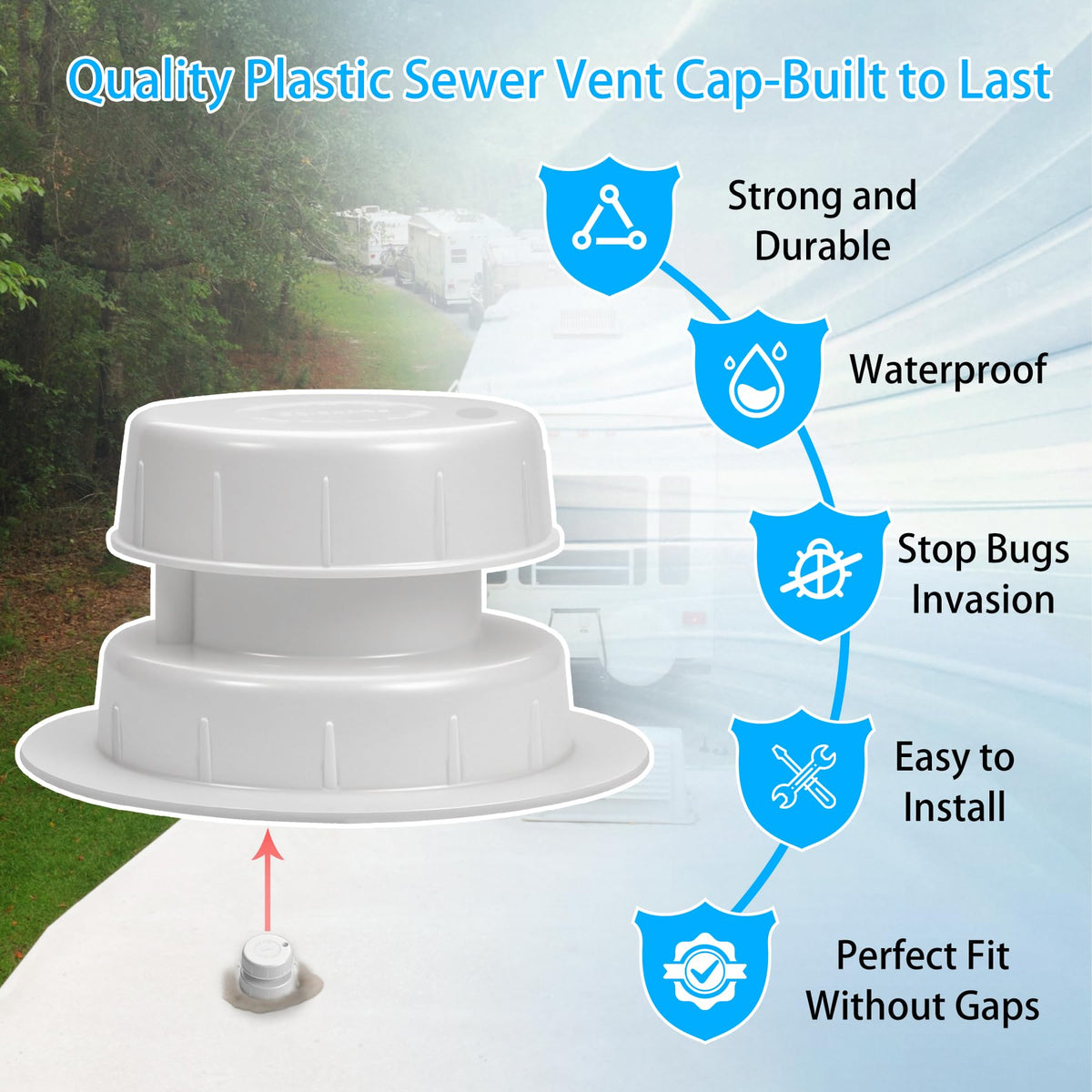 RV Plumbing Vent Cap Fits 1 to 2 3/8 Inch Pipe White 2 Pack Y701917