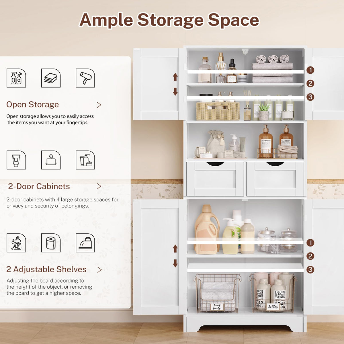 Tall Bathroom Storage Cabinet with 4 Doors Q821046