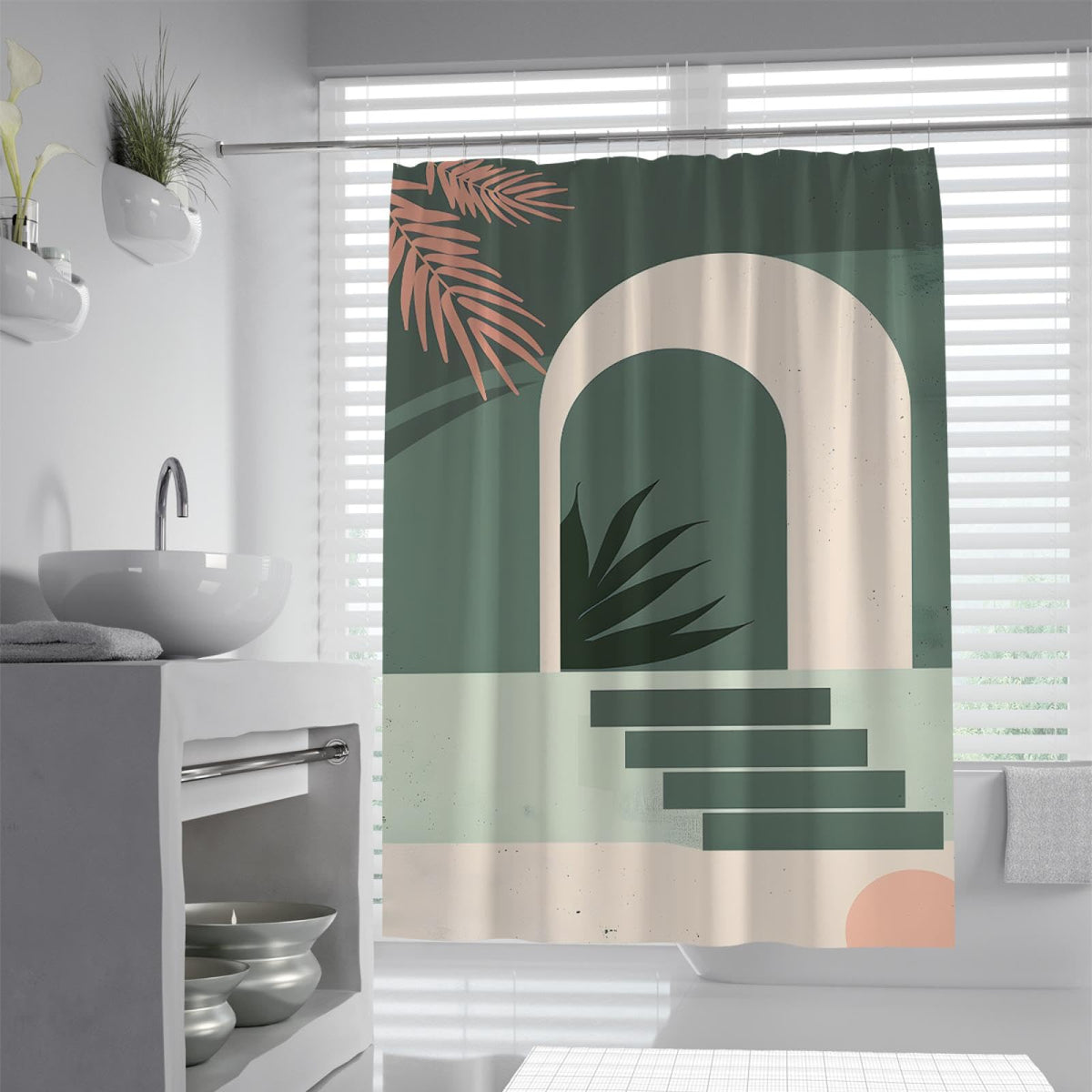 Sage Green Geometric Bath Curtain 54x78 Inches Y334359