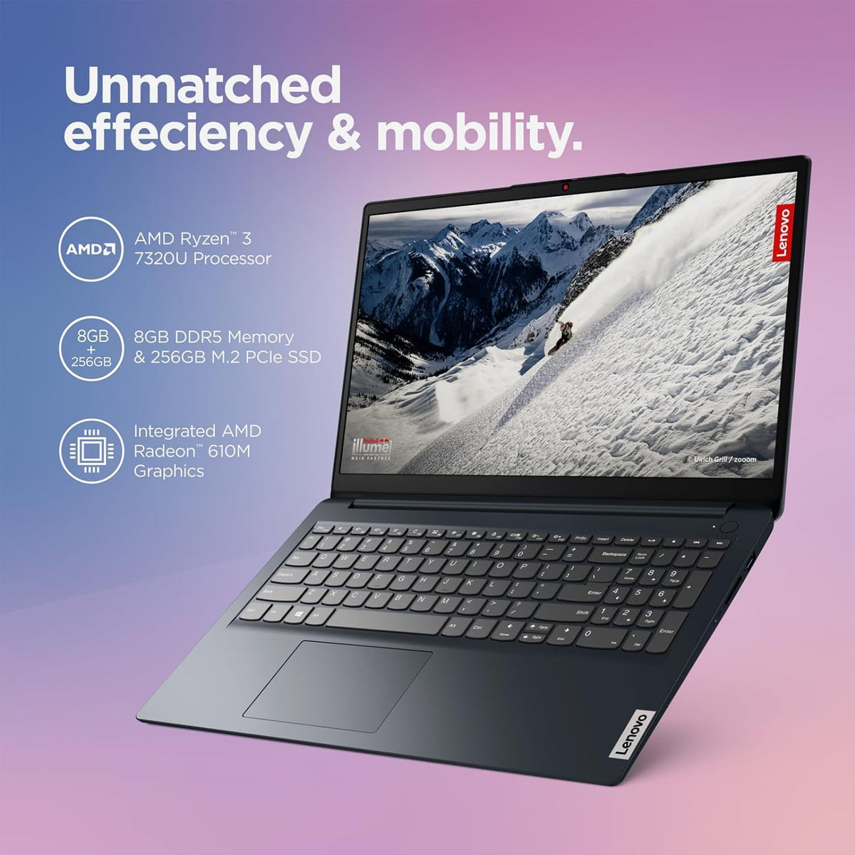 15.6" FHD Laptop, AMD Ryzen 3, 8GB RAM, 512GB SSD, Windows 11, Abyss Blue I242032