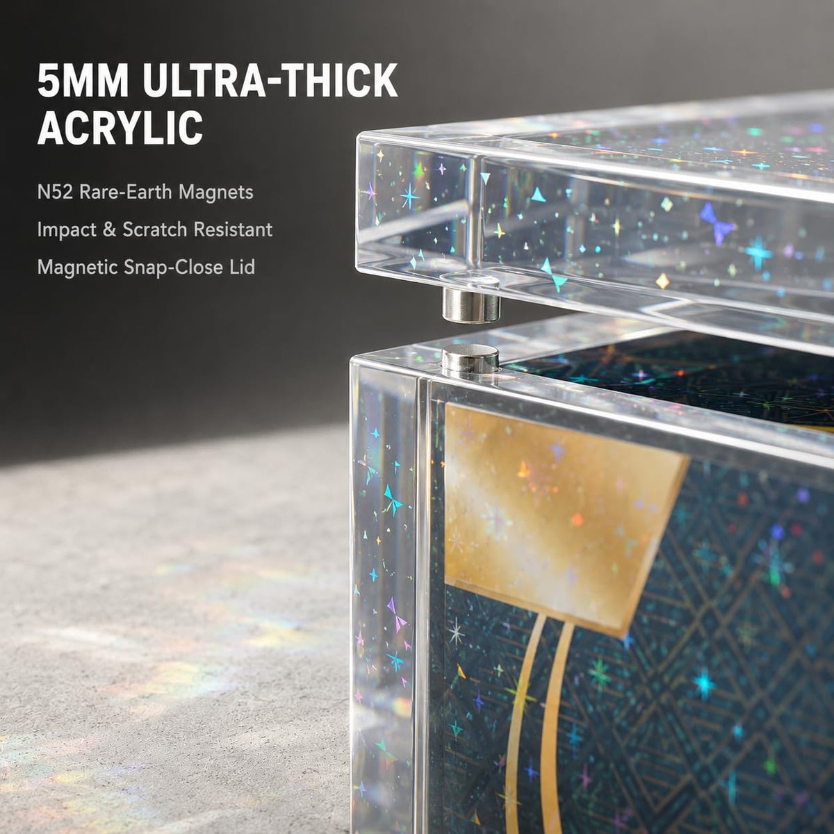 Holographic Acrylic 5mm Thick Magnetic Lid Stackable TCG Card Storage Box B9134