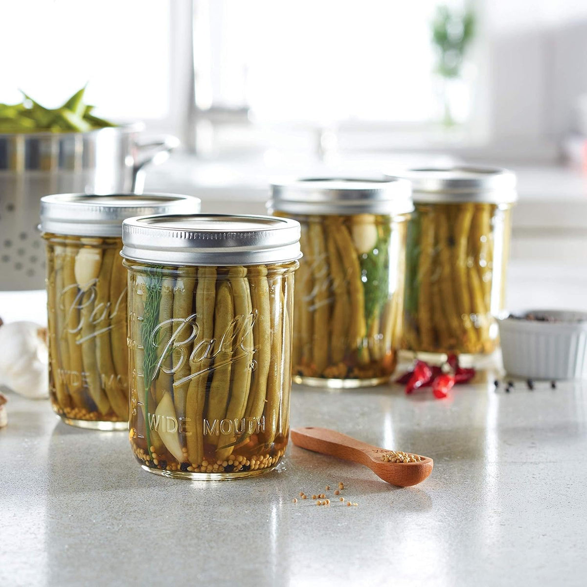 Wide Mouth Glass Mason Jars with Lids and Bands, 12 Pint Size 16 Ounce O92372
